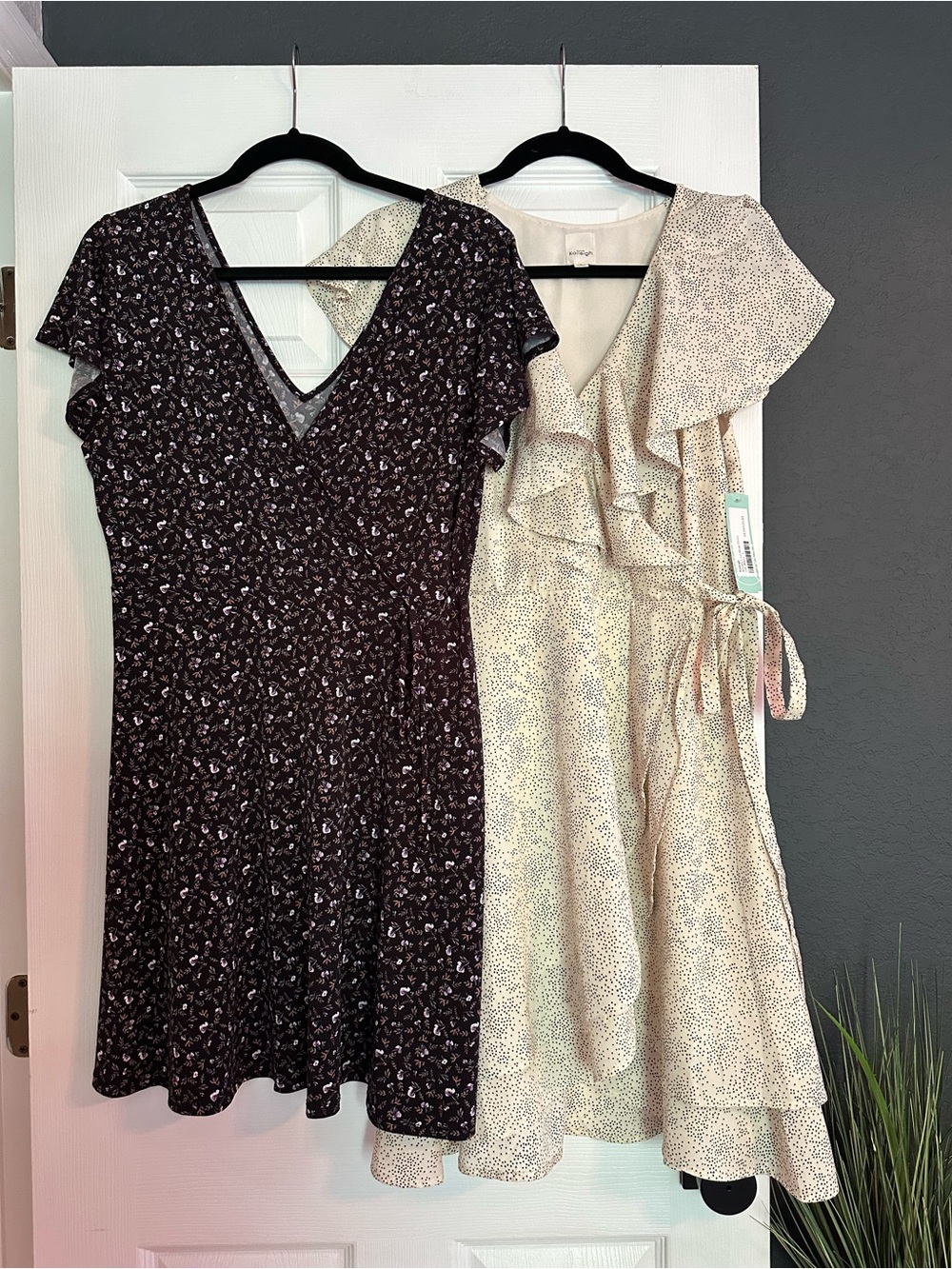 Kaileigh Black Floral Mini Dress & Cream Ruffle Wrap Mini Dress